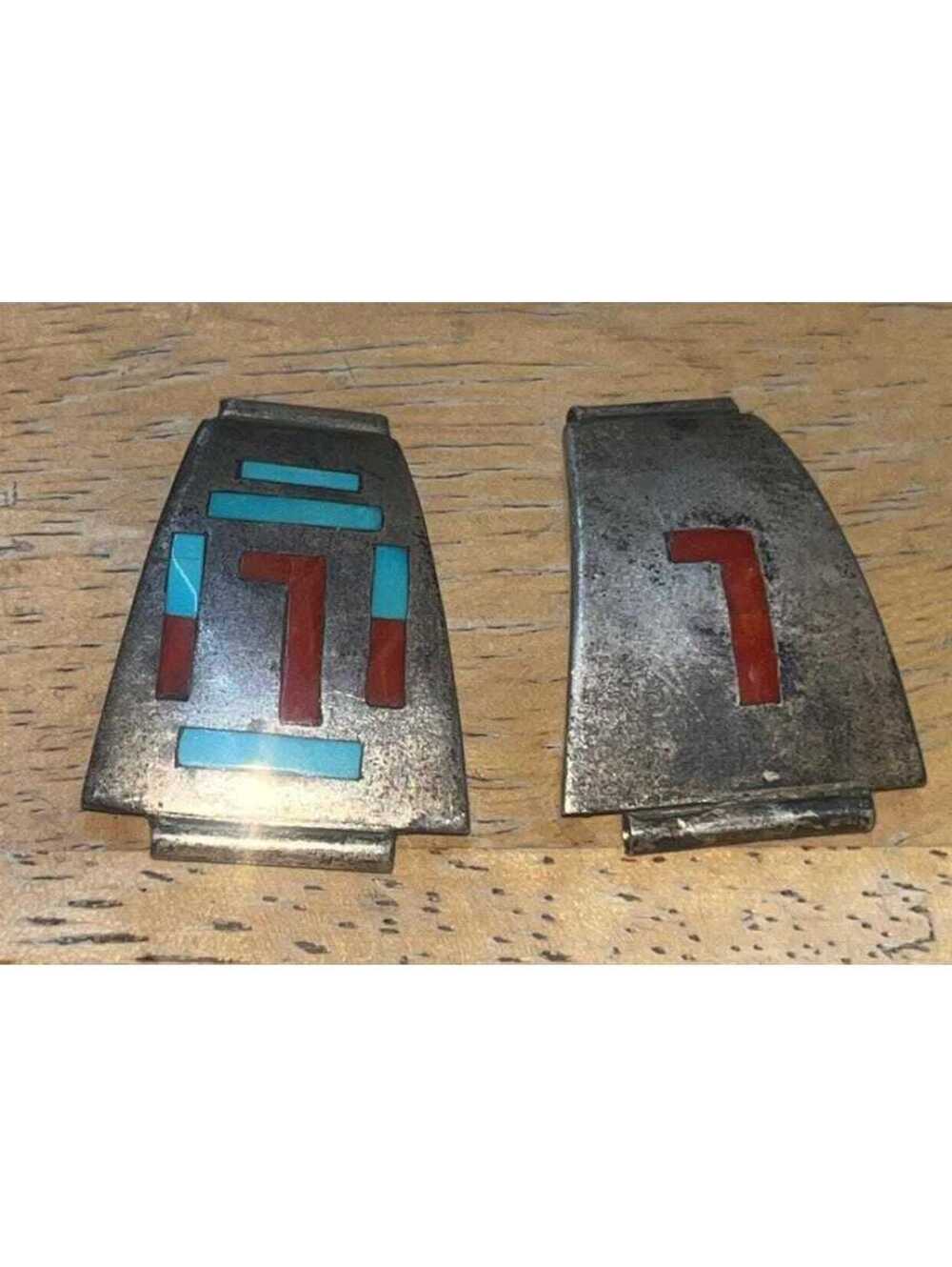Navajo Vintage 1950s turquoise coral design watch tips sterling silver